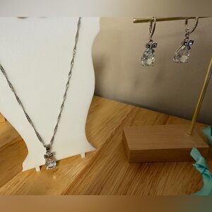 Elegant Sterling Silver Necklace with Crystal Pendant and Matching Earrings